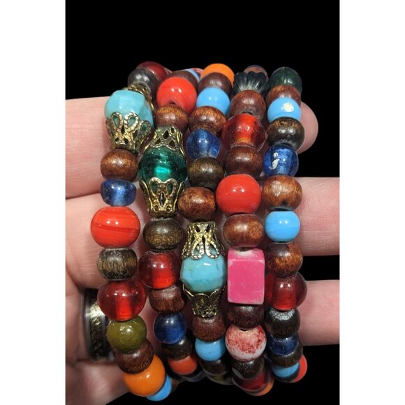 Bohemian Rainbow Festival Beaded Coil Bracelet - Picture 3 of 10